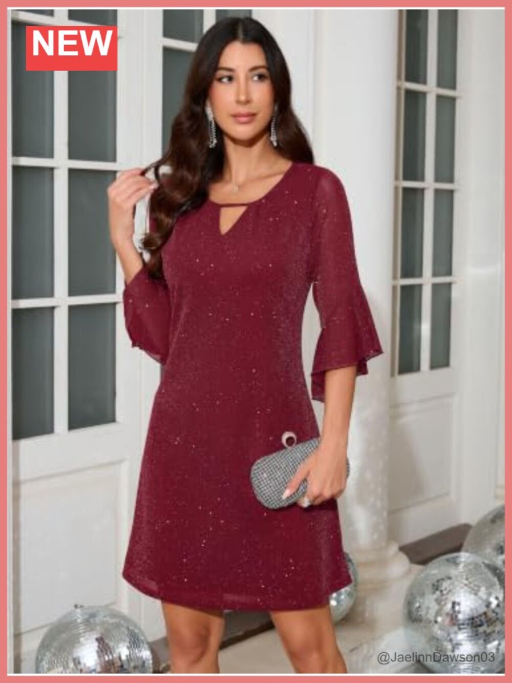 Womens Sparkly Sequin Cocktail Dress 3/4 Bell Sleeve A Line Wedding Guest - Picture 2 of 5